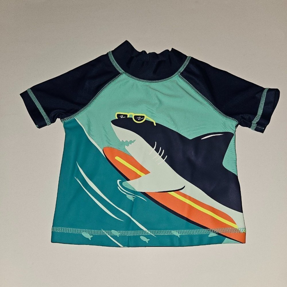 Carter's Blue Shark Swim Shirt Baby 3 Months Rashguard Pool